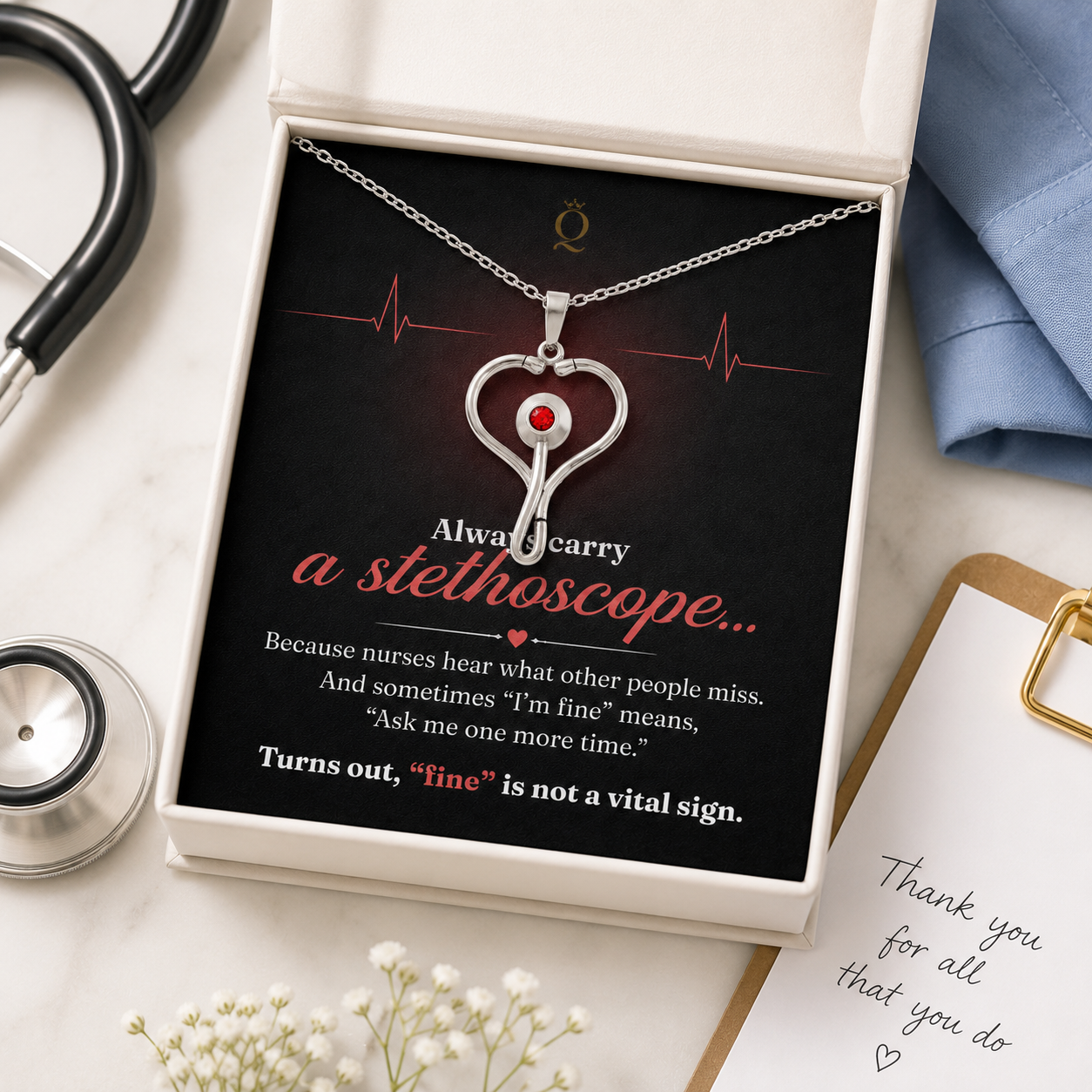Always Carry a Stethoscope Heart Necklace | Gift for Nurses