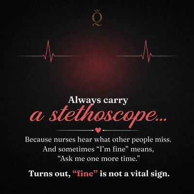 Black nurse message card reading Always carry a stethoscope with red ECG design