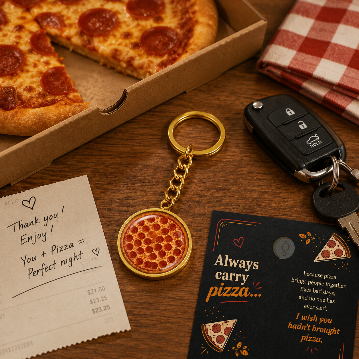 Always Carry Pizza Keychain – Personalized Pizza Photo Gift