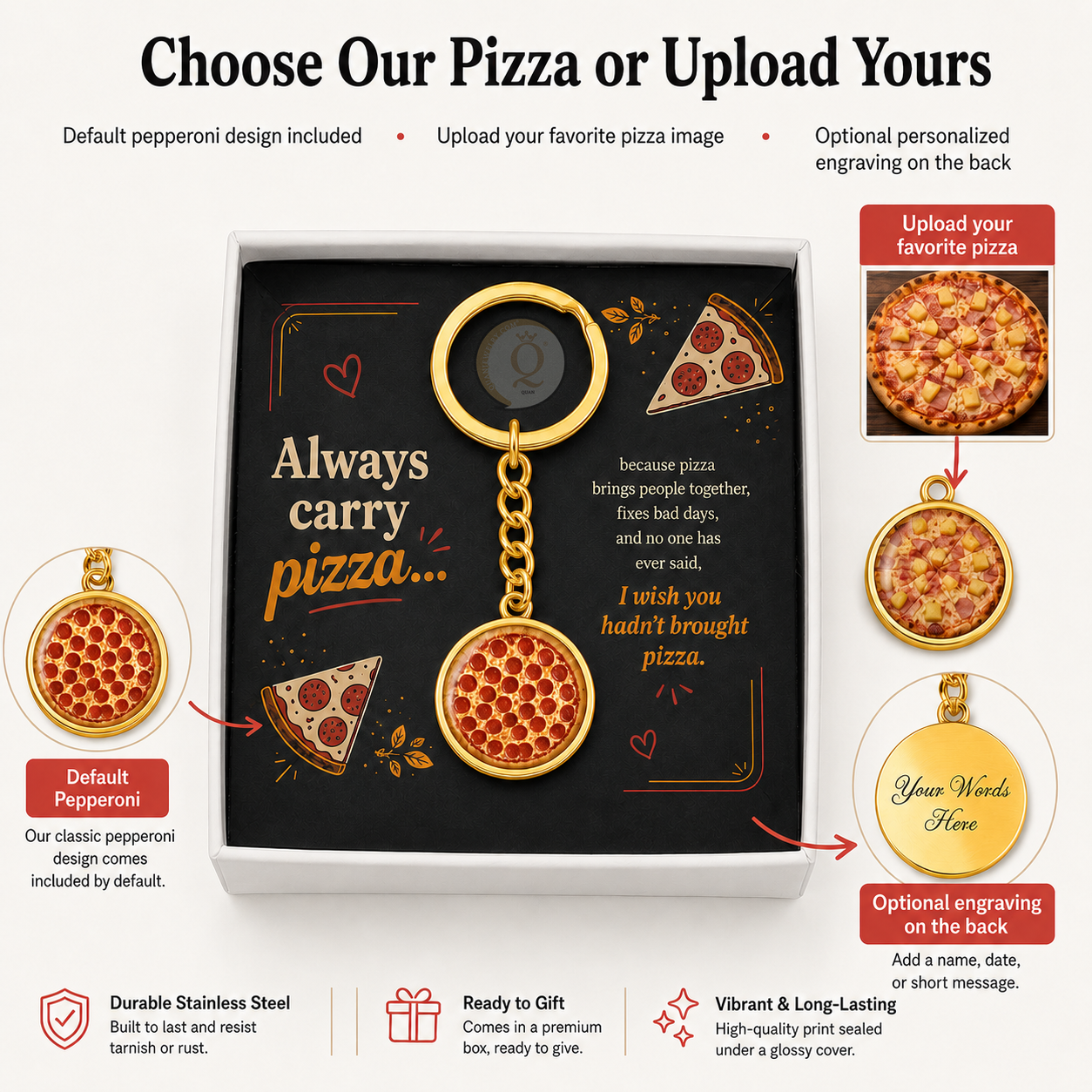 Always Carry Pizza Keychain – Personalized Pizza Photo Gift