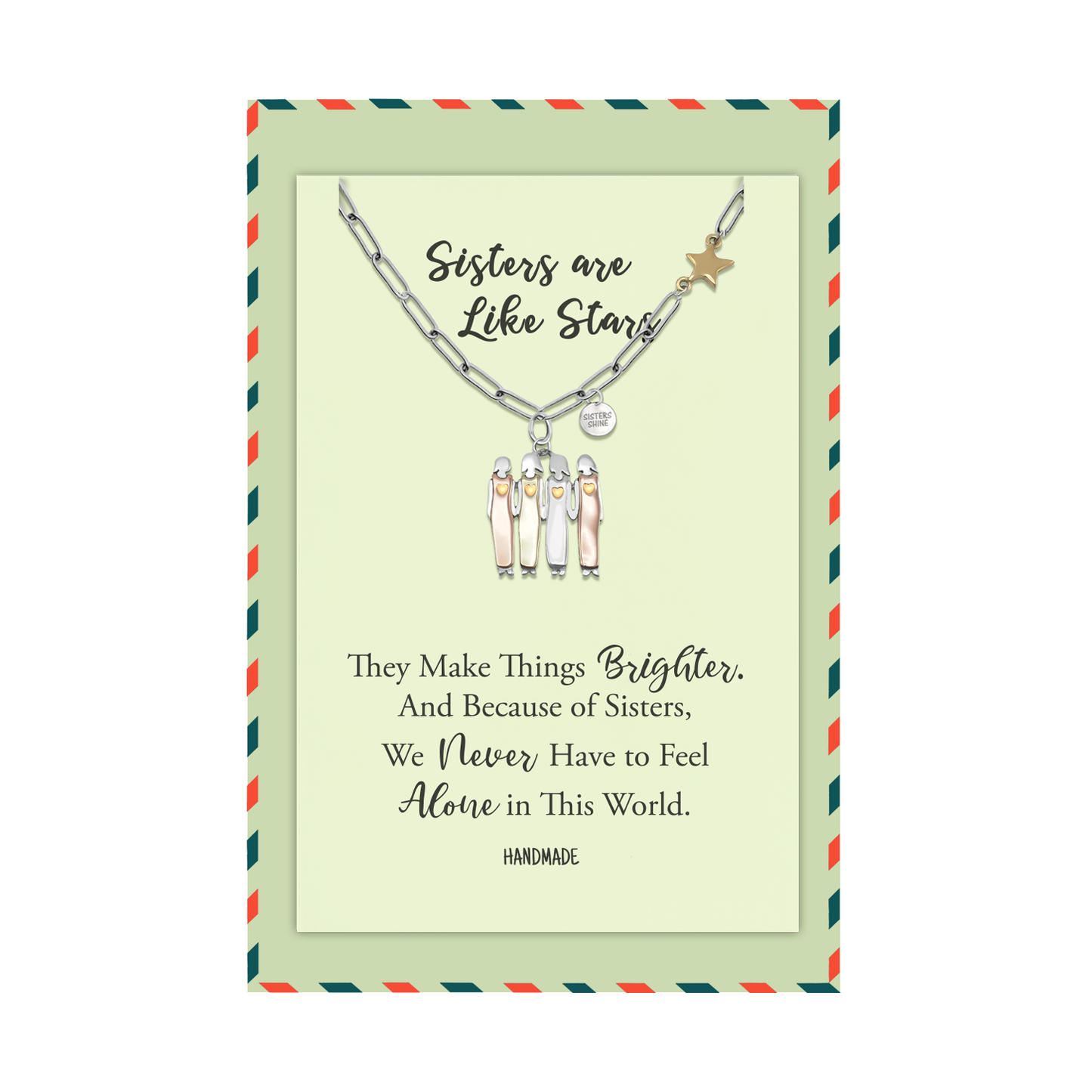 Gracyn Sisters and Star Pendant Necklace, Gifts for Best Friends with Greeting Card