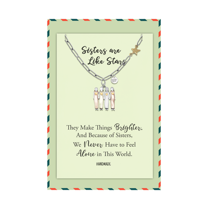 Gracyn Sisters and Star Pendant Necklace, Gifts for Best Friends with Greeting Card