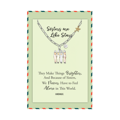 Gracyn Sisters and Star Pendant Necklace, Gifts for Best Friends with Greeting Card