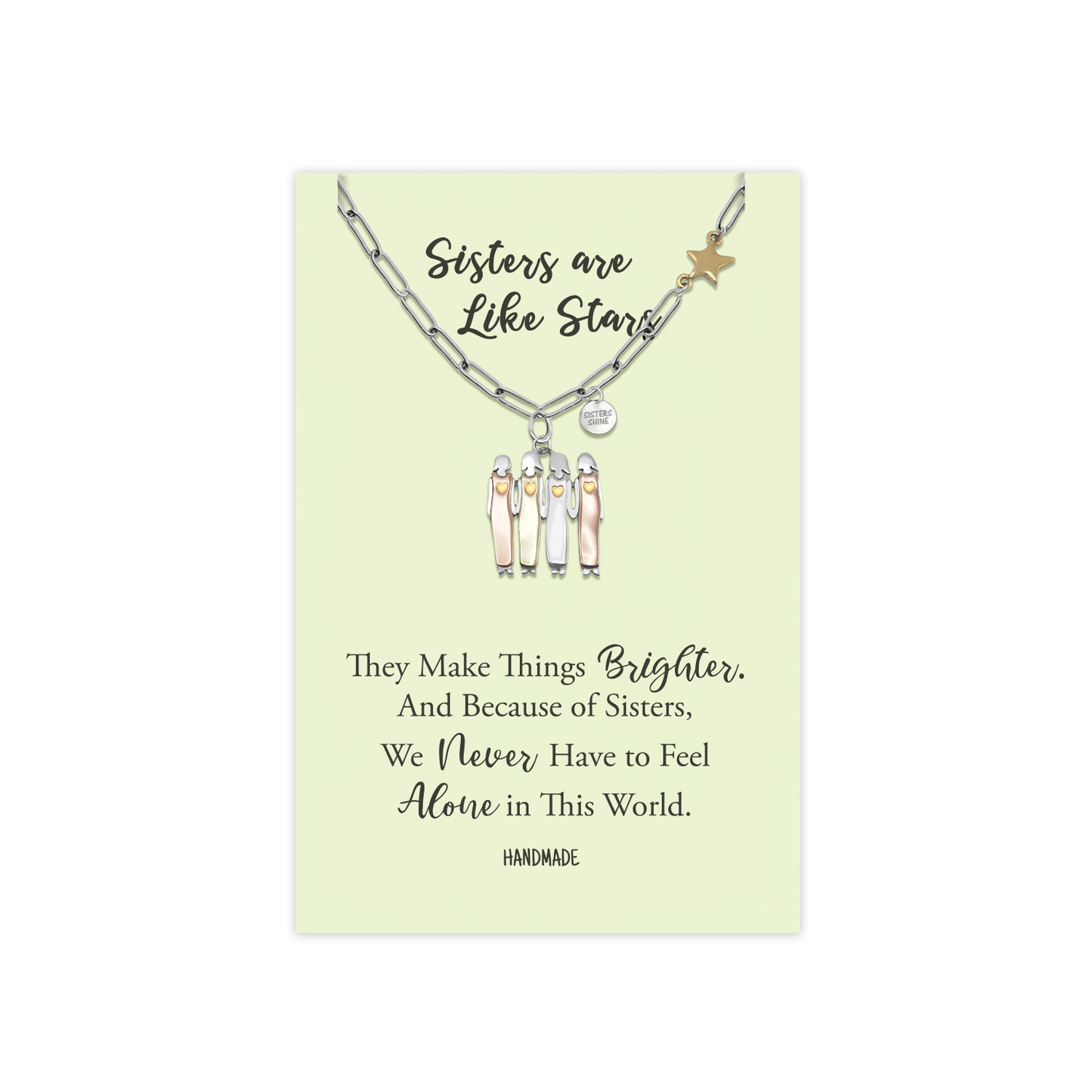 Gracyn Sisters and Star Pendant Necklace, Gifts for Best Friends with Greeting Card