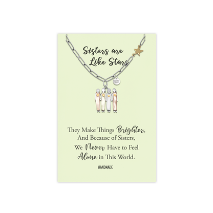 Gracyn Sisters and Star Pendant Necklace, Gifts for Best Friends with Greeting Card