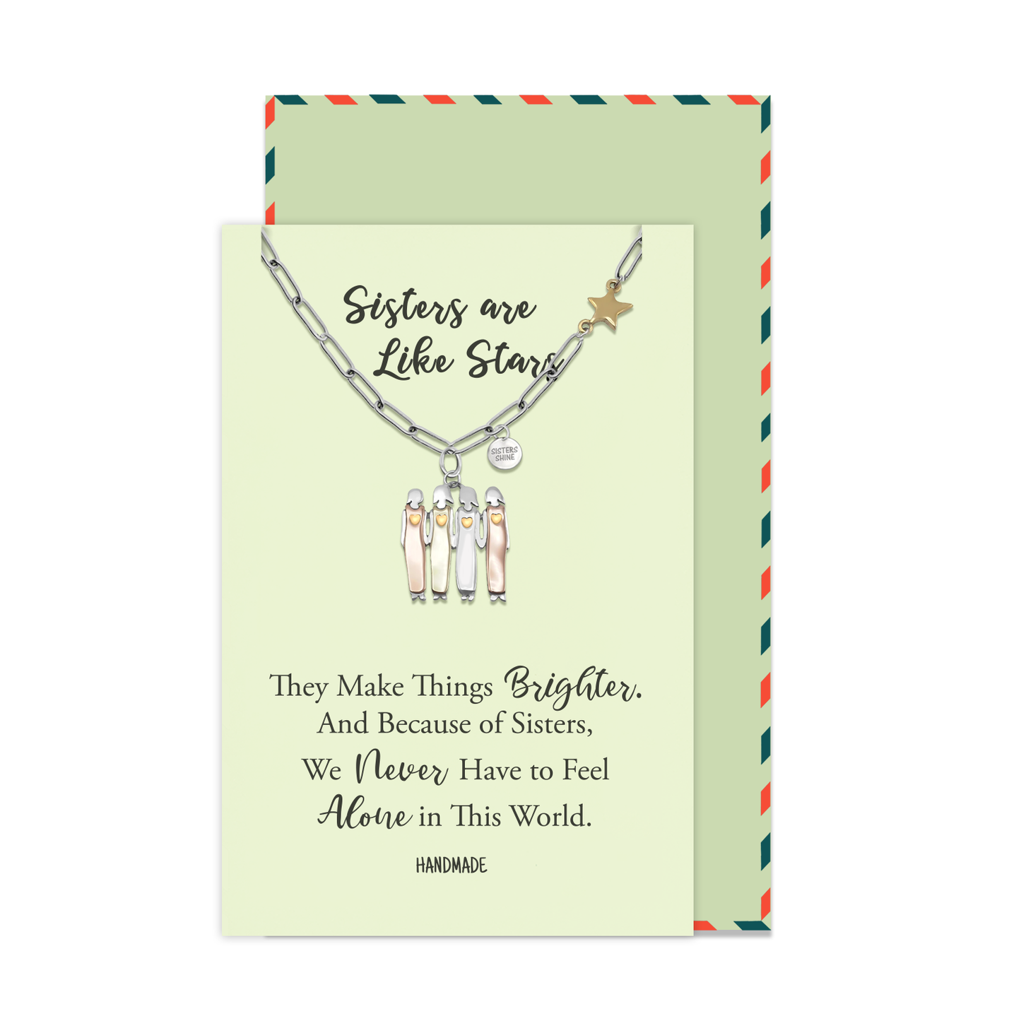 Gracyn Sisters and Star Pendant Necklace, Gifts for Best Friends with Greeting Card