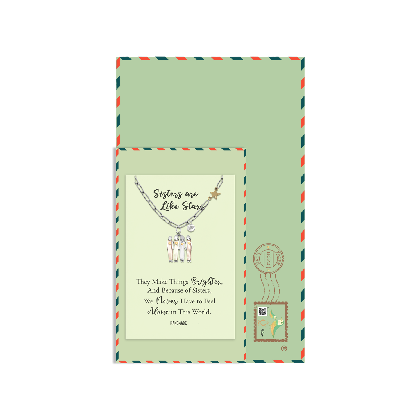 Gracyn Sisters and Star Pendant Necklace, Gifts for Best Friends with Greeting Card