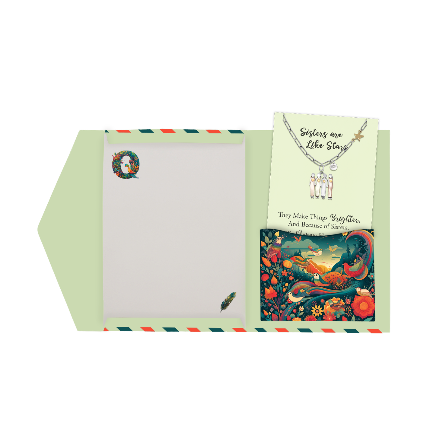 Gracyn Sisters and Star Pendant Necklace, Gifts for Best Friends with Greeting Card