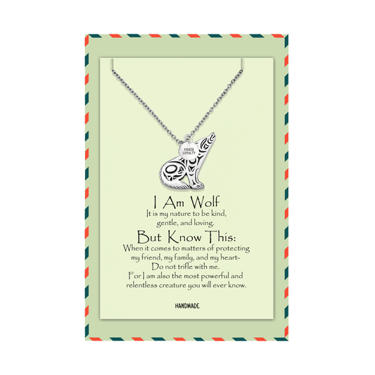 Chlodette Loving Wolf Necklace with Inspirational Quote and Prayer