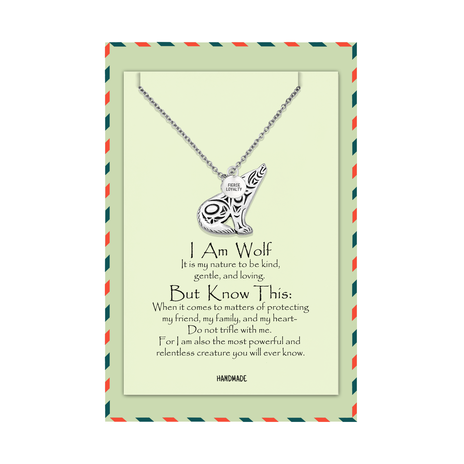 Chlodette Loving Wolf Necklace with Inspirational Quote and Prayer