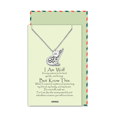 Chlodette Loving Wolf Necklace with Inspirational Quote and Prayer