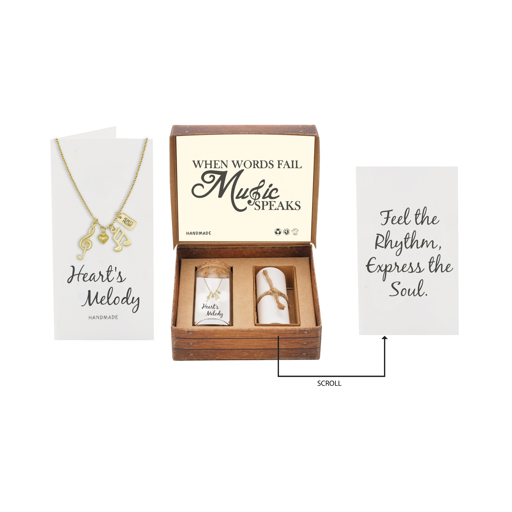 Mara Music Note Necklace, Gifts for Music Lovers, Music Jewelry, Rhodium or Gold Plated