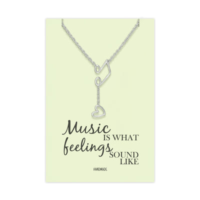 Nia Music Note Heart Necklace, Gifts for Music Lovers, Music Jewelry, Rhodium Plated