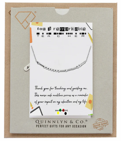 QUINNLYN & CO. Teacher Morse Code Pendant Necklace, Secret Message Charm, Teachers and Mentors Appreciation Gift