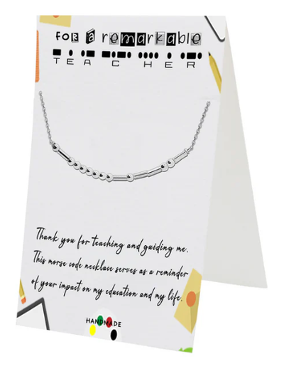 QUINNLYN & CO. Teacher Morse Code Pendant Necklace, Secret Message Charm, Teachers and Mentors Appreciation Gift