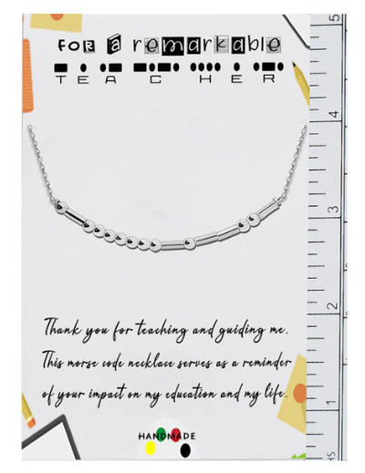 QUINNLYN & CO. Teacher Morse Code Pendant Necklace, Secret Message Charm, Teachers and Mentors Appreciation Gift