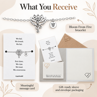 Quinnlyn & Co. Phoenix Earring, Pendant Necklace, Morse Code Bracelet Set of 2 with Inspirational Quote on Greeting Card