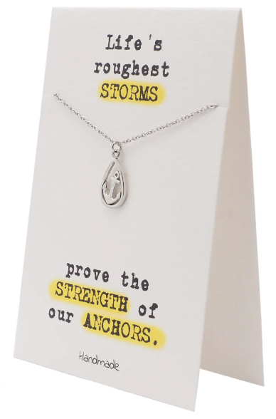 Quinnlyn & Co. Anchor Pendant Necklace, Gifts for Women with Inspirational Quote on Greeting Card