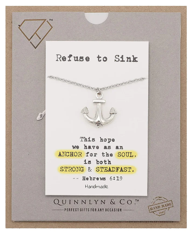 Quinnlyn & Co. Anchor Pendant Necklace, Religious Gifts for Women with Inspirational Quote on Greeting Card