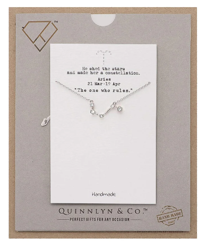 Quinnlyn & Co. Aries Zodiac Pattern Swarovzki Pendant Necklace, Birthday Gifts for Women, Teens and Girls with Inspirational Greeting Card