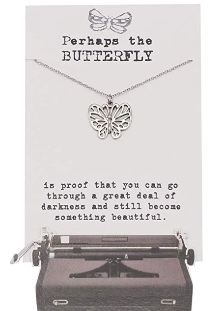 Quinnlyn & Co. Erle Butterfly Pendant Necklace, Handmade Gifts for Women with Inspirational Quote on Greeting Card