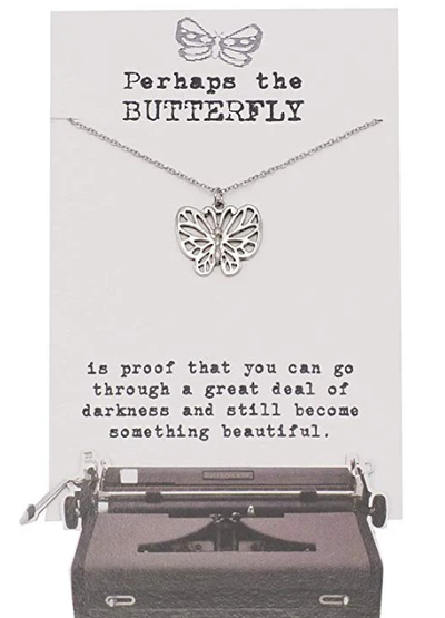 Quinnlyn & Co. Butterfly Pendant Necklace, Handmade Gifts for Women with Inspirational Quote on Greeting Card