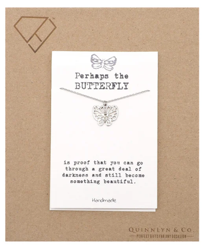 Quinnlyn & Co. Butterfly Pendant Necklace, Handmade Gifts for Women with Inspirational Quote on Greeting Card