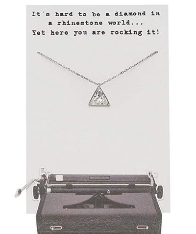 Quinnlyn & Co. CZ Solitaire in Triangle Shape Pendant Necklace, Handmade Gifts for Women with Inspirational Quote on Greeting Card