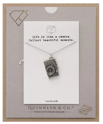 Quinnlyn & Co. Edgar Camera Pendant Necklace, Photography Gifts for Women with Inspirational Quote on Greeting Card