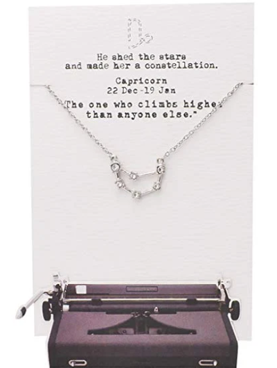 Quinnlyn & Co. Capricorn Zodiac Pattern Swarovzki Pendant Necklace, Birthday Gifts for Women, Teens and Girls with Inspirational Greeting Card