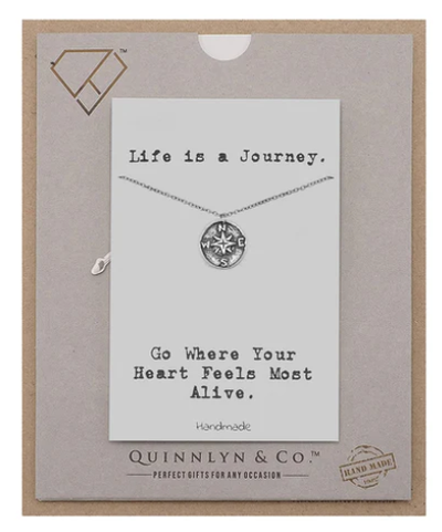 Quinnlyn & Co. Compass Pendant Necklace, Handmade Gifts for Women with Inspirational Quote on Greeting Card