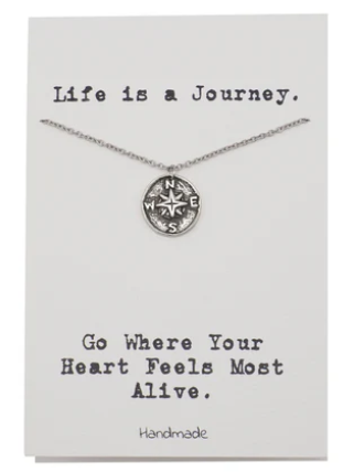 Quinnlyn & Co. Compass Pendant Necklace, Handmade Gifts for Women with Inspirational Quote on Greeting Card