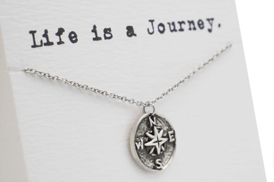 Quinnlyn & Co. Compass Pendant Necklace, Handmade Gifts for Women with Inspirational Quote on Greeting Card