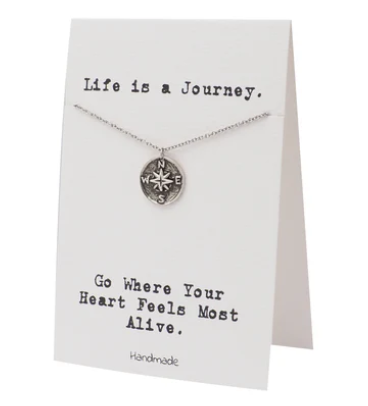 Quinnlyn & Co. Compass Pendant Necklace, Handmade Gifts for Women with Inspirational Quote on Greeting Card