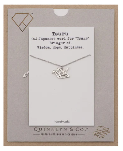 Quinnlyn & Co. Masashi Origami Crane Pendant Necklace, Birthday Gifts for Women with Inspirational Quote on Greeting Card