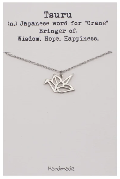 Quinnlyn & Co. Crane Pendant Necklace, Birthday Gifts for Women with Inspirational Quote on Greeting Card