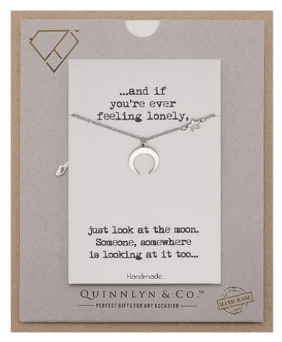 Quinnlyn & Co. Patricia Crescent Moon and Star Pendant Necklace, Handmade Gifts for Women with Inspirational Quote on Greeting Card