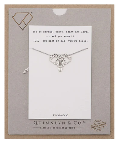 Quinnlyn & Co. Barbara Elephant Pendant Necklace, Gifts for Women with Inspirational Quote on Greeting Card