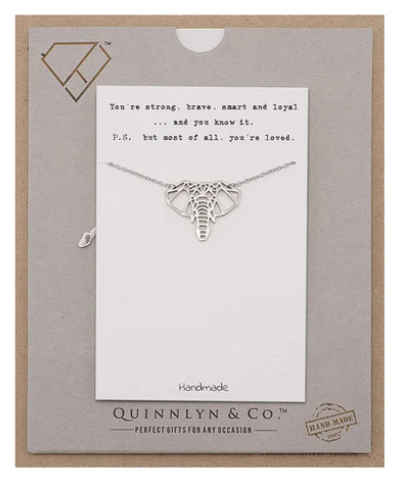 Quinnlyn & Co. Elephant Pendant Necklace, Gifts for Women with Inspirational Quote on Greeting Card