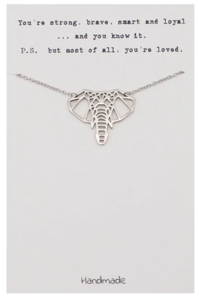 Quinnlyn & Co. Elephant Pendant Necklace, Gifts for Women with Inspirational Quote on Greeting Card