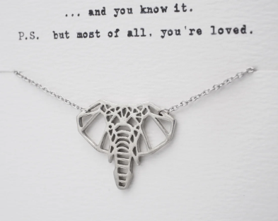 Quinnlyn & Co. Elephant Pendant Necklace, Gifts for Women with Inspirational Quote on Greeting Card