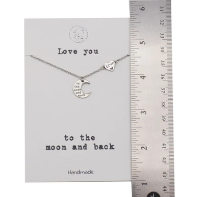 Quinnlyn & Co. Engraved Heart Moon Pendant Necklace, Handmade Gifts for Women with Inspirational Quote on Greeting Card