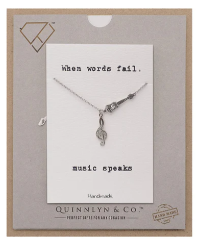 Quinnlyn & Co. Guitar and Treble Note Pendant Necklace, Handmade Gifts for Women with Inspirational Quote on Greeting Card