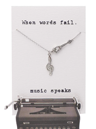 Quinnlyn & Co. Guitar and Treble Note Pendant Necklace, Handmade Gifts for Women with Inspirational Quote on Greeting Card