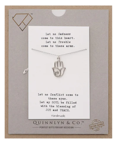 Quinnlyn & Co. Hamsa Bird Pendant Necklace, Handmade Gifts for Women with Inspirational Quote on Greeting Card