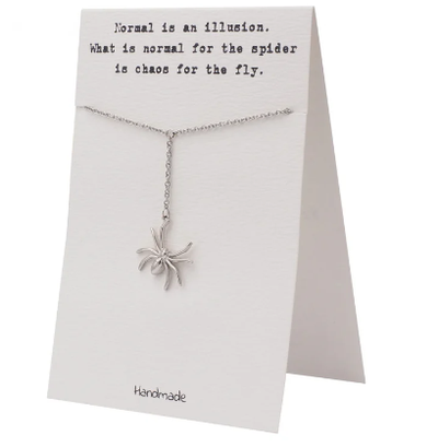 Quinnlyn & Co. Hanging Spiderman Pendant Necklace, Gifts for Women with Inspirational Quote on Greeting Card