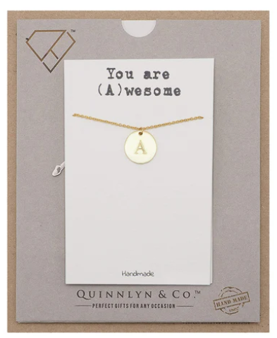 Quinnlyn & Co. Beatrix Initial A on Circle Plate Pendant Necklace, Letter Necklace, Birthday Gifts for Women …