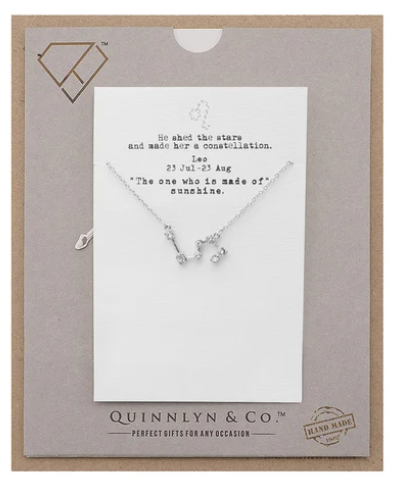 Quinnlyn & Co. Leo Zodiac Pattern Swarovzki Pendant Necklace, Birthday Gifts for Women, Teens and Girls with Inspirational Greeting Card