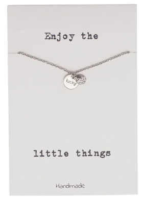 Quinnlyn & Co. Lucky Circle Ladybug Pendant Necklace, Handmade Gifts for Women with Inspirational Quote on Greeting Card