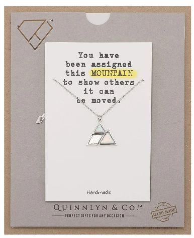 Quinnlyn & Co. Mountain Pendant Necklace, Gifts for Women with Motivational Quote on Greeting Card